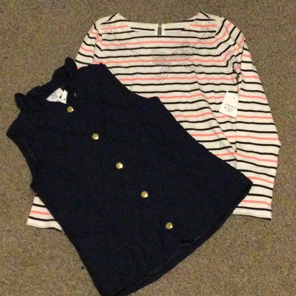 Crown and Ivy Top Set. Shirt Sz. L/ Vest Sz. M New